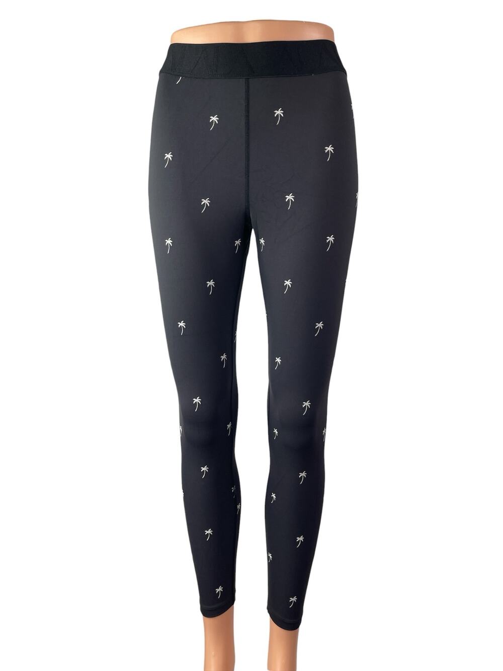 Alala Women's Black Palm Tree Print Yoga Workout Athletic Leggings Pants Size S